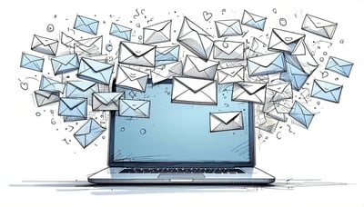A chaotic email inbox thousands of unread emails on a laptop screen