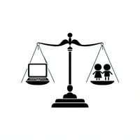 Worklife balance iconography such as a balanced scale with laptop on one side and family on the other-1