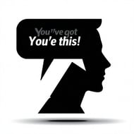 simple black iconography of a persons head with a  speech bubble saying Youve got this