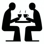 simple black iconography of two people having coffee